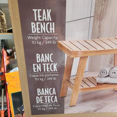Teak Bench w Lower Shelf New in Box