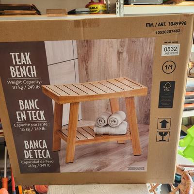 Teak Bench w Lower Shelf New in Box