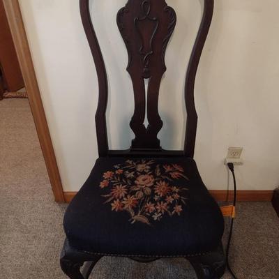 Vintage Northern Walnut Wood Framed Chair with Needlework Seat