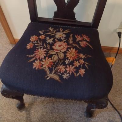 Vintage Northern Walnut Wood Framed Chair with Needlework Seat