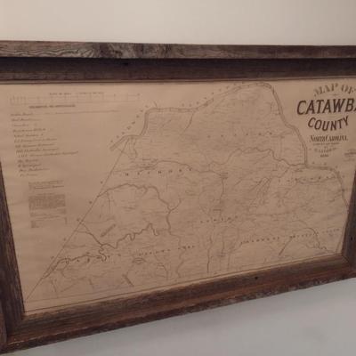 Natural Wood Framed 1886 Catawba County, NC Map