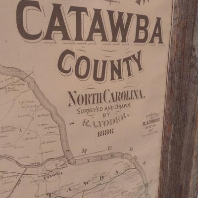 Natural Wood Framed 1886 Catawba County, NC Map