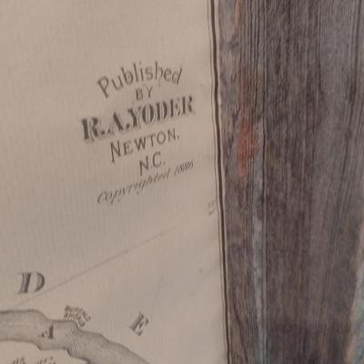 Natural Wood Framed 1886 Catawba County, NC Map