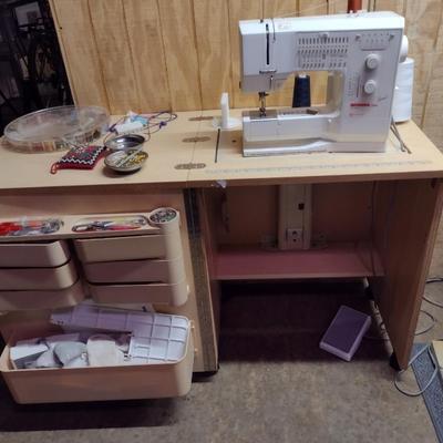 Bernina Model 1080 Sewing/Embroidery Machine with Work Cabinet and Notions