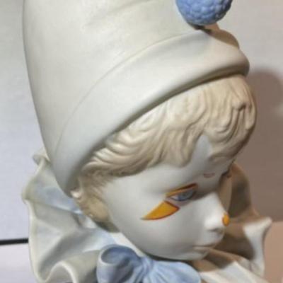 Vintage Mid-Century Cybis "Young Girl Clown Bust" on a Wooden Base - 9.5" Tall in VG Preowned Condition.