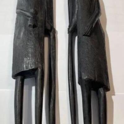 Vintage African Hand Carved EBONY Figurines 15" & 15.50" Tall Made in Kenya Preowned from an Estate.