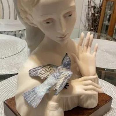 Vintage Cybis Porcelain "Madonna with Bird" 1956/57 on a Base - 11" Tall in VG Preowned Condition.