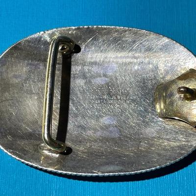 Vintage CRUMRINE San Carlos 22K Gold on Solid Sterling Silver Santa Ana Cal. Belt Buckle 2.5" x 3.5" in Good Preowned Condition.