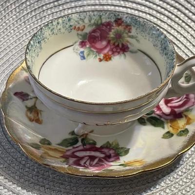 Vintage Royal Sealy China Japan “FLOWERS” Three Footed Teacup and Saucer Set as Pic'd.