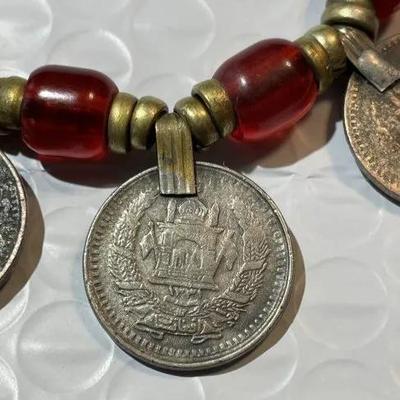Vintage Afghan Handmade Authentic 10-Coin Fashion Necklace 16" Long Preowned from an Estate.