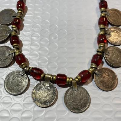 Vintage Afghan Handmade Authentic 10-Coin Fashion Necklace 16" Long Preowned from an Estate.