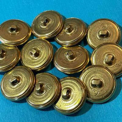 12-Vintage Brass Gilt Buttons 7/8" Diameter in Good Condition as Pictured.