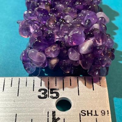 Large/Wide 1-1/2" Amethyst Bead Stretch Bracelet in VG Preowned Condition.