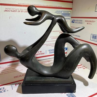 Vintage Mid-Century Modern Bronze Sculpture, "Parent & Child" Figurine 12" Wide & 11.25" Tall in Fair...