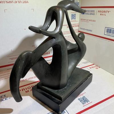 Vintage Mid-Century Modern Bronze Sculpture, "Parent & Child" Figurine 12" Wide & 11.25" Tall in Fair...