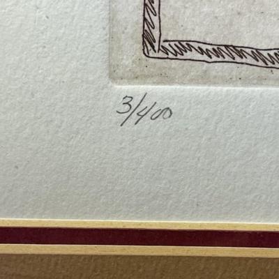 Noted Artist Jennifer Berringer Original Pencil Signed Etching Limited Edition 3/400 Frame Size 15" x 17" in Good Preowned...