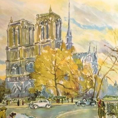 Vintage Rie Pluim Artist Print “NOTRE DAME” Frame Size 15.5” x 18”.