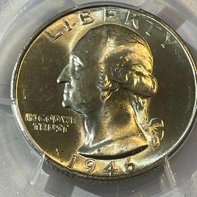 PCGS Certified 1946-S MS-64 Quality Washington Silver Quarter as Pictured.