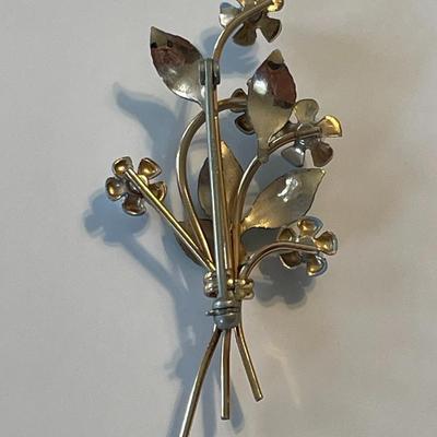 Vintage Krementz Gold Filled Enameled Pearl Bouquet Brooch 2" Tall in VG Preowned Condition.