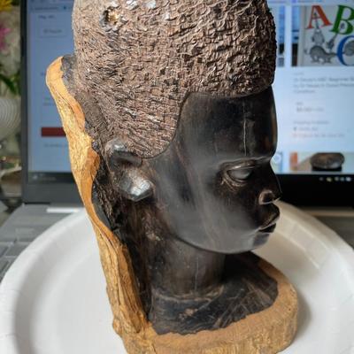 Vintage Carved Wood African Head Bust 8.5" Tall in Good Preowned Condition.