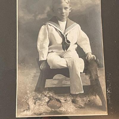 Original WW1 Era Studio Portraits of Young Boy Wearing a Sailor Suit c1914 Frame Size 8.5" x 15.5" as Pictured. (Frame a Little...