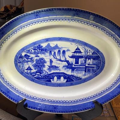 Vintage Shenango, New Castle, Pa Large Restaurant Ware Asian Scene Platter 10.75" x 15.75" in Good Preowned Condition as Pictured.