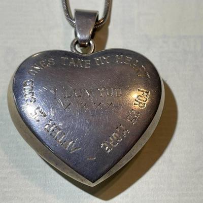 Vintage Sterling Silver Heavy Heart Pendant on a 24" Snake Chain Slightly Tarnished as Pictured.