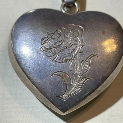 Vintage Sterling Silver Heavy Heart Pendant on a 24" Snake Chain Slightly Tarnished as Pictured.