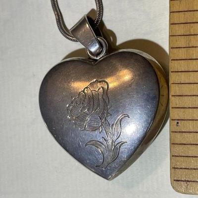 Vintage Sterling Silver Heavy Heart Pendant on a 24" Snake Chain Slightly Tarnished as Pictured.