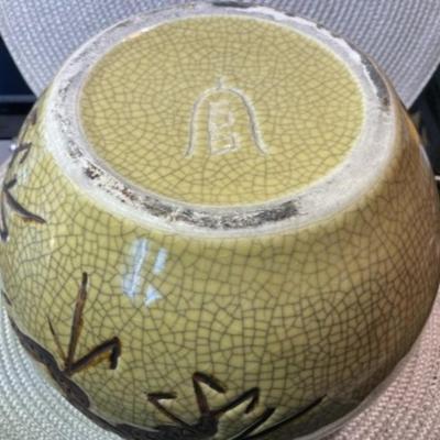 Vintage Asian Crackled Stoneware Dragon Planter/Bowl 10.5" Diameter & 6.5" Tall in VG Preowned Condition as Pictured.