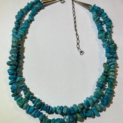 New Never Used Carolyn Pollack Sterling Silver Double Strand Turquoise Bead Adjustable Necklace 16" - 20" (Jewelry #12).