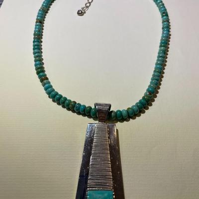 Jay King (DTR) Sterling Silver New Never Used Fashion Turquoise Pendant & Bead Necklace 18-20" Adjustable Preowned from an...