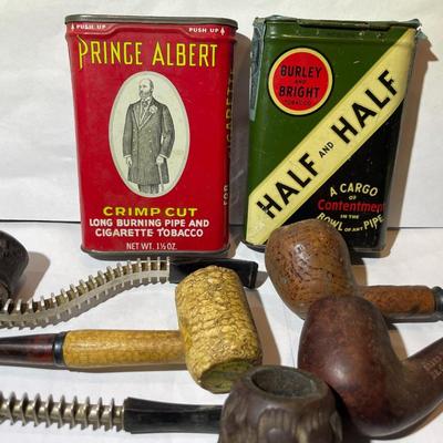 Heavily Used Pipe Collection and a Few Tins as Pictured. Receive all that's Pictured.