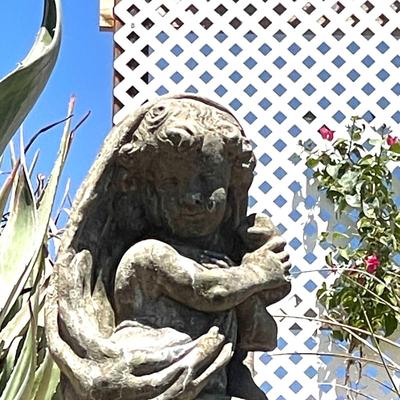 229 PAIR OF CEMENT GARDEN STATUES CHERUBS