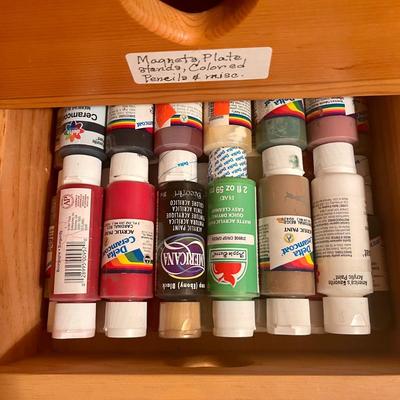 232 PAIR OF KNOTTY PINE CABINETS HEART CUT OUT FILLED WITH CRAFT SUPPLIES