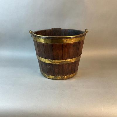1201 Antique George III Brass Bound Oak Peat Bucket, Late 18th Century
