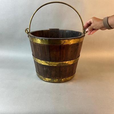 1201 Antique George III Brass Bound Oak Peat Bucket, Late 18th Century
