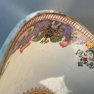 1206 Large Chinese Export Style Punch Bowl "Hongs of Canton"
