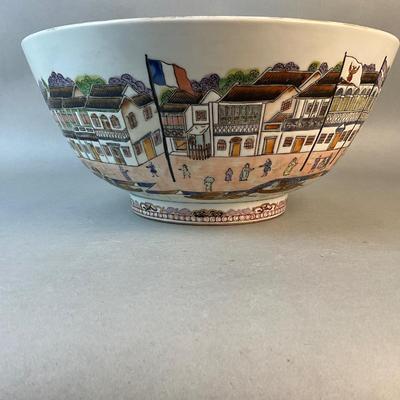 1206 Large Chinese Export Style Punch Bowl "Hongs of Canton"