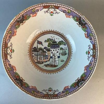 1206 Large Chinese Export Style Punch Bowl "Hongs of Canton"