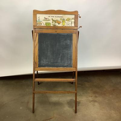 1207 Vintage 1940's Childs Blackboard/ Scroll Chalkboard