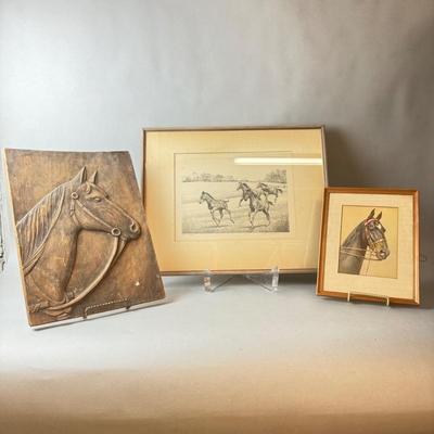 1422 Lot of Horse Pictures and Carving