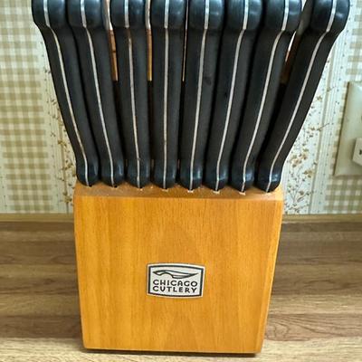 255 CHICAGO CUTLERY 14 PCS STEAK KNIVES KITCHEN CARVING SCISSORS BLOCK