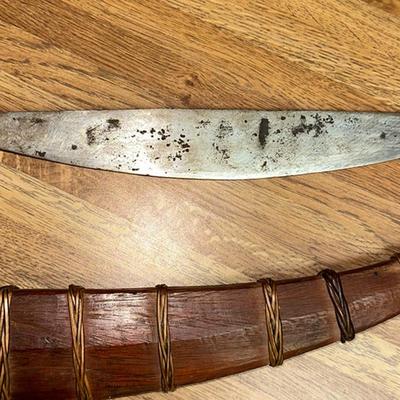 258 VINTAGE SOUVENIR TRIBAL DAGGER WITH WOOD SHEATH 17"