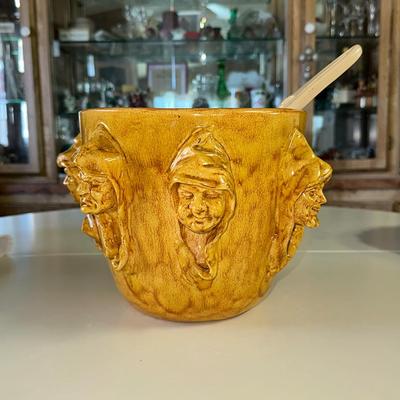 260 PUNCH BOWL WITH 7 MONKS & LADLE FRANCE GARNEL POTTERY WINE