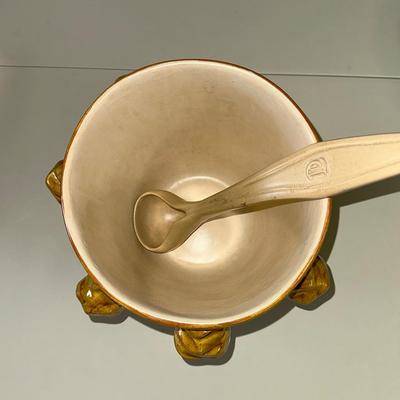 260 PUNCH BOWL WITH 7 MONKS & LADLE FRANCE GARNEL POTTERY WINE