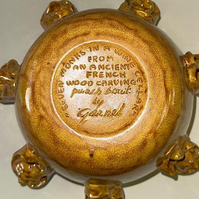 260 PUNCH BOWL WITH 7 MONKS & LADLE FRANCE GARNEL POTTERY WINE