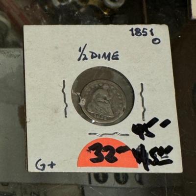 1851 O HALF DIME G+