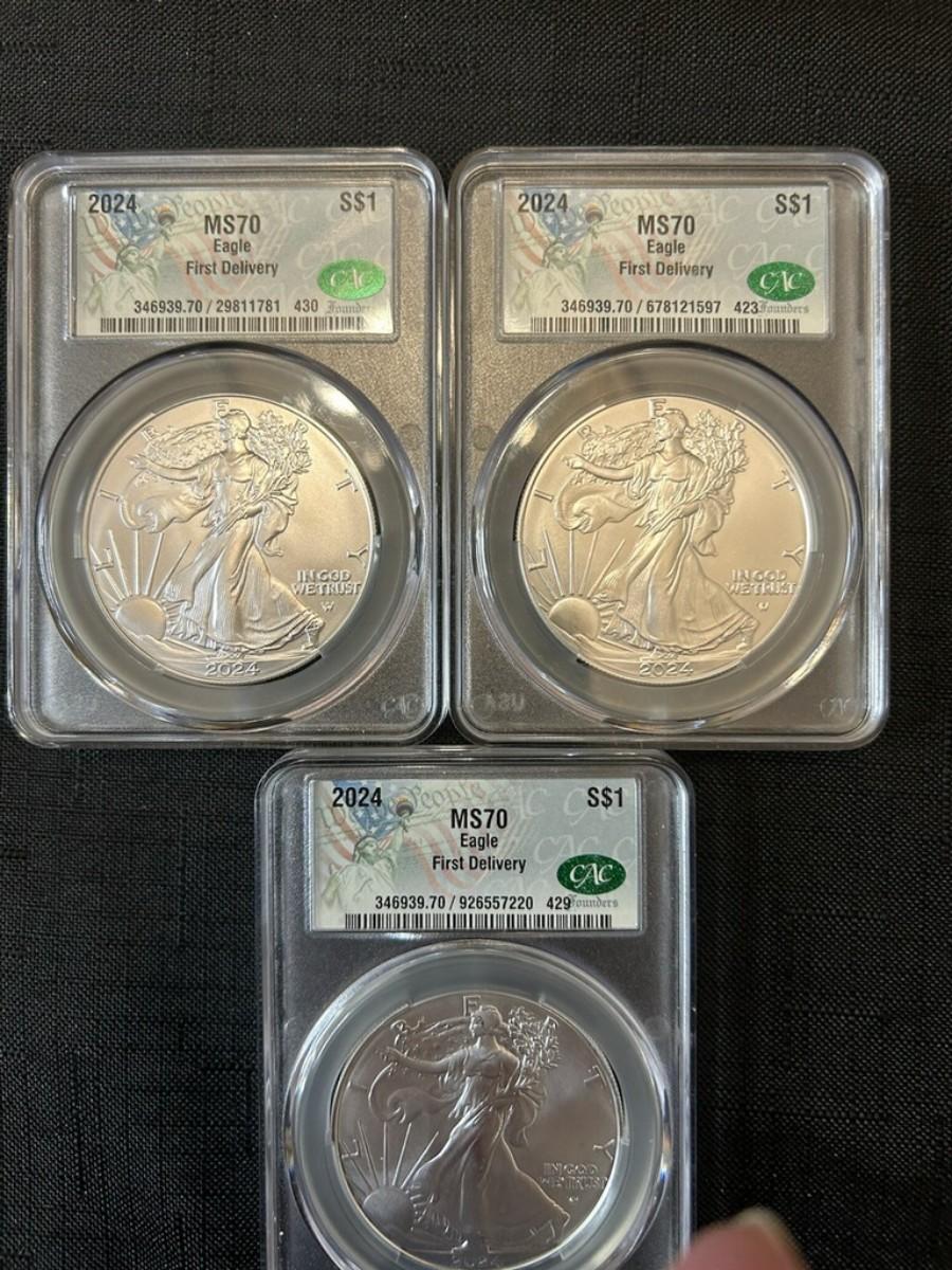 Lot 3 2024 SILVER EAGLE ? MS 70 FIRST DELIVERY PCGS
