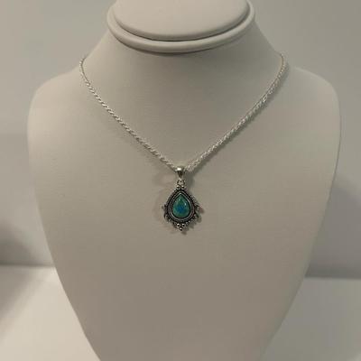 New VINTAGE TURQUISE PENDANT & 20 INCH STERLING SILVER ROPE CHAIN